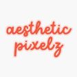 the words aesthetic pixelz are written in red and orange on a white background