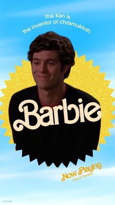 an advertisement for the movie barbie with a man smiling