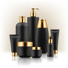 Luxury Cosmetic Packaging, Packaging Concept, Gold Eyeliner, Cream Packaging, Luxury Packaging Design, Black Cosmetics, Painted Hats, Cream Body