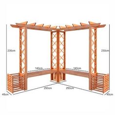 the measurements for an outdoor wooden gazebo with lattices on each side and sides