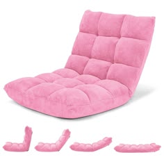 a futon chair and foot rest are shown in pink