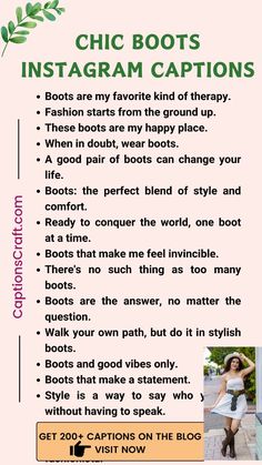 the instructions for how to wear boots in instagramm captions on this page