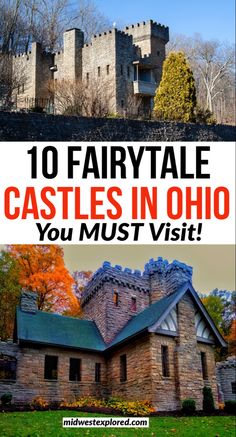 Castles made of dark brick with blue sky and green lawn. Castles In Usa, Squires Castle Ohio, Purple Motorcycle, American Castles, Motorcycle Rides