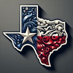 the texas state is painted in red, white and blue with an intricate design on it