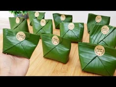 there are many pieces of green paper that have been folded in the shape of leaves