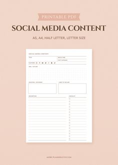 the printable social media content sheet is shown on a pink background with text that reads,