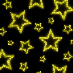 yellow and black stars are arranged in the shape of letters on a black background with white dots