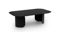 a black table sitting on top of a white floor