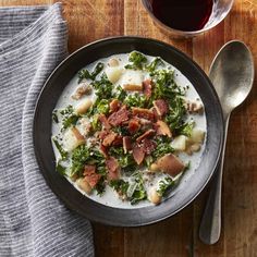 a bowl of soup with meat and vegetables