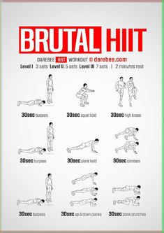 an exercise poster with instructions to do the brutal hit workouts for men and women