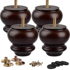 four wooden knobs with screws on them