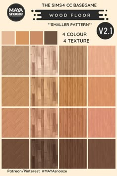 the wood floor pattern is shown in four different colors and sizes, including brown, beige,