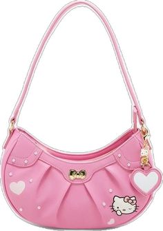 Pink Harajuku Style Shoulder Bag With Cute Design, Trendy Pink Hello Kitty Shoulder Bag, Pink Heart-shaped Shoulder Bag For Daily Use, Kawaii Pink Hello Kitty Bag, Pink Cat Design Shoulder Bag, Pink Heart-shaped School Bag, Pink Heart Print Bag For Daily Use, Cute Pink Cat Design Bag, Cute Pink Hello Kitty Bag