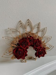 Day Of The Dead Crown, Mexican Flower Crown, Crown Halo, Dark Red Roses, Mexican Flowers, Halo Crown