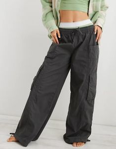 Aerie High Waisted Go-For-It Baggy Cargo Pant Baggy High-waist Cargo Pants For Loungewear, Aerie Cargo Pants, Aerie Trousers, Fitted Wide-leg Parachute Pants With Cargo Pockets, Versatile High-waisted Parachute Pants With Cargo Pockets, Aerie Pants, Fire Outfits, Baggy Cargo Pants, School Dress