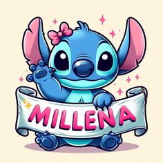 a cartoon character holding a sign with the name millena on it's side