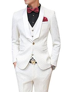 MOGU Mens New Casual Slim Fit Skinny Dress Suits 3 Piece US Size 34 (Label Asian Size L) White Mens White Suit, 3 Piece Dress, Blazers Men, Mens Casual Suits, Design Jacket, Groom Tuxedo, Best Mens Fashion, Slim Fit Suits