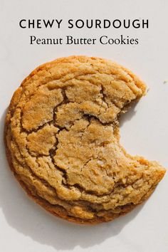 chewy sourdough peanut butter cookies on a white background with the title above it