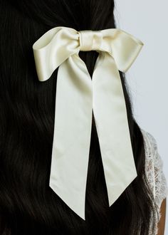 The Virginia Bow Barrette is a classic silhouette, featuring a wide, oversize bow crafted from double faced silk satin. An automatic bow barrette makes styling effortless. The natural movement of the length of the bow captures beautifully in photos, creating moments you'll want to capture and remember. Try pairing the bows with coordinating earrings. Daffodil Color, Bow Hairstyles, Luxury Hair Accessories, Bow Barrette, Bow Hairstyle, Natural Movement, Jennifer Behr, Hair Ribbons, Bridal Hairstyles