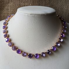 Listing Is For A Purple Necklace In Rose Gold Plated Material. Crystals Are Genuine Swarovski Xirius And Xillion Stones. Necklace Includes Light Amethyst, Pastel And Metallic Crystals. Necklace Measures Approx 18 Inches. 31 Crystals, 8mm. Includes Drop Down Earrings In Light Amethyst. Please Visit My Store For Other Handmade Jewelry On Base Metals Gold Plated, Copper, Brass, And Gunmetal.. Lavender Necklace Jewelry, Purple Necklaces, Purple Crystal Necklace, Gold Fringe Necklace, Lavender Necklace, Crystals Necklace, Beaded Collar Necklace, Island Jewelry, Stones Necklace