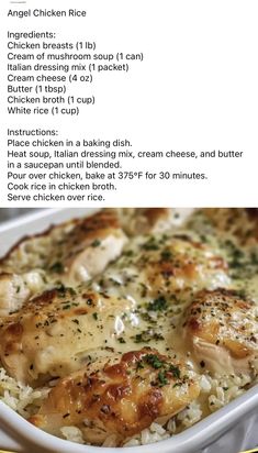 the recipe for chicken and rice casserole is shown