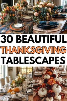 beautiful thanksgiving tablescapes with pumpkins and flowers