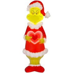 an inflatable santa clause holding a heart