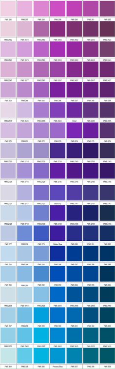 a color chart with different shades of blue, purple and green on it's sides