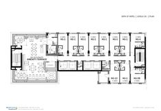 the floor plan for an office building with multiple floors and three levels, including two separate rooms