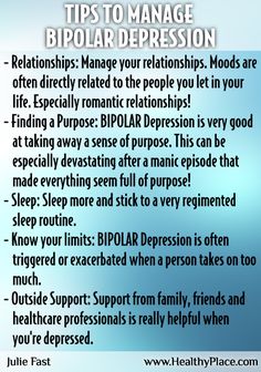 Need help managing your bipolar depression symptoms. Here are some ideas from mental health author and HealthyPlace writer, Julie Fast. Mental Health Disorders, Mental Disorders, Personality Disorder, Mental And Emotional Health, Coping Skills, Infp, Mental Wellness, Mental Health Awareness, Emotional Health