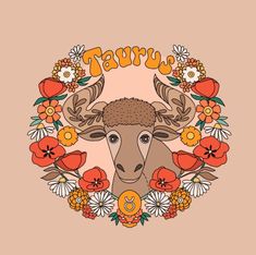 an animal with flowers around it's neck and the word taut on top