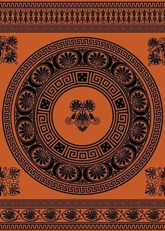 an orange background with black and brown designs