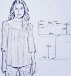 a drawing of a woman standing in front of a blueprinted wall with measurements