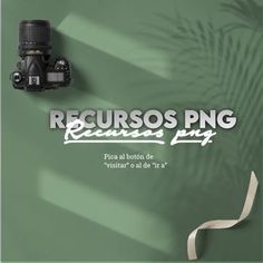 a camera sitting on top of a green wall next to a white ribbon with the words recursos png