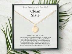 "Divorce necklace for her * I do I did I'm done * New beginnings gift for women * Clean slate charm necklace * Fresh start divorcee gift This elegant clean slate charm necklace is a beautiful symbol of new beginnings. It serves as a daily reminder that her struggles have only made her stronger thus far, and that each day is a chance to start fresh and keep going. ALL components are handmade with: 14K gold vermeil & sterling silver. A high quality piece of jewelry that she will treasure for m Divorce Healing, Divorce Celebration, Divorce Gift, Divorce For Women, Beautiful Symbols, Gold Vermeil Jewelry, Clean Slate, Necklace For Her, Jewelry Care Instructions