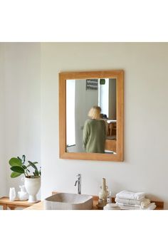 Teak Framed Vanity Mirror | Tikamoon Tona | Woodfurniture.com Wooden Bathroom Cabinets, Teak Bathroom, Teak Vanity, Teak Mirror, Oak Bathroom, Beautiful Mirror, Wood Framed Mirror, Teak Frame, Bathroom Collections