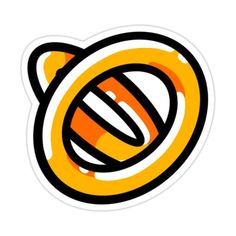 an orange and black sticker with the letter o in it's center on a white background