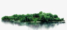 an island in the middle of water surrounded by trees