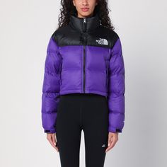 Purple nylon cropped down jacket from The North Face, featuring a high collar, a zip front fastening, an embroidered logo on the chest and back, two front zipped pockets and a drawstring at the bottom. Nuptse Short Jacket, Doudoune The North Face, Water Repellent Jacket, North Face Nuptse, Faux Leather Pencil Skirt, Balenciaga Black, Open The Door, Leather Pencil Skirt, Short Waist