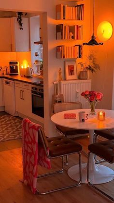 Pretty Kitchens Modern, Bohemian Apartment Kitchen, Berlin Style Apartment, Buy A Home Aesthetic, Postmodern Home Decor, Apartment Inspiration Cozy Colorful, 20s Apartment Aesthetic, Combine Living Room And Dining Room, Women’s Apartment Ideas