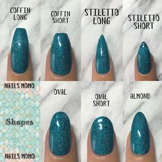 Types Of Nails Shapes, Nails Shapes, Drag Make-up, Acrylic Nail Shapes, Acrylic Press On Nails, Makijaż Smokey Eye, Blue Nail