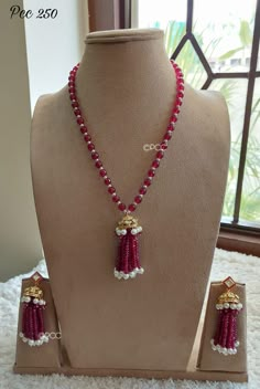 Ruby Beads Necklace Designs, Ruby Beads Mala, Beats Jewellery, Gold Beats, Beaded Bridal Jewelry, Beads Tassels, Choker Necklace Designs