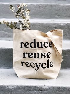 Eco-friendly Canvas Bag With Screen Print, Recycled Tote, Tote Bag Ideas, Save The Environment, Bag Quotes, Projets Cricut, Reduce Your Carbon Footprint, Recycled Canvas, Reduce Reuse Recycle