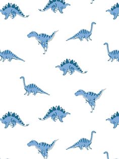 an image of blue dinosaurs on white background for wallpaper or wrapping paper that looks like they are stenciled