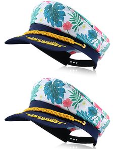 PRICES MAY VARY. Package Content: you will get 2 pieces of floral captain hats, decorated with a golden embroidered badge on the front, peace olive branches and twisted ropes on the hat, classic and lively; Harmonious colors and decorations are exquisite enough for you to create a cool sailing party with your friends, neighbors and family members Eye Catching and Delicate Design: navy blue brim of the captain hats for men can effectively help you block out part of the sunlight, with pink flowers Sailor Hat Mens, Bachelorette Sailor Hats, Navy Nautical Beach Hat, Hat For Wedding, Rope Embroidery, Sailor Hats, Boat Gifts, Sailing Party, Sailor Costume