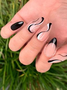 Black And White Nail Designs, Black And White Nail, Hoco Nails, Colorful Nails, White Nail Designs, Black Nail Designs, Her Nails, White Nail