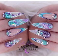 Clear Acrylic Nails, Marble Nail Designs, Unicorn Nails, Awesome Nails, Purple Nail, Stiletto Nails Designs, Mermaid Nails, Glam Nails, Nail Designs Glitter