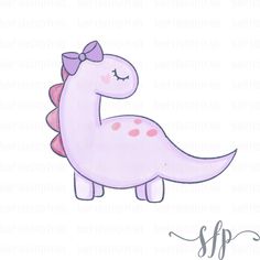 a drawing of a pink dinosaur with a bow on it's head and eyes