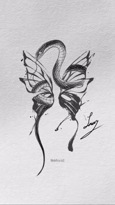 a black and white drawing of a butterfly