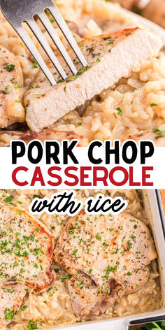 Pork chop casserole photo collage. Baked Pork Chop Casserole Recipes, Fun Pork Chop Recipes, Pork And Rice Casserole Recipes, Pork Chop Bowl Recipe, Easy Dinner Recipes Pork Chops, Boneless Pork Chop Dinner Ideas, Pork Chop Casserole With Rice, Boneless Pork Chops And Rice